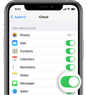 turn on iCloud messages