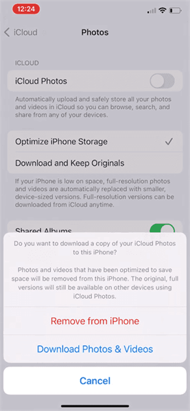 turn off icloud photos or iphone