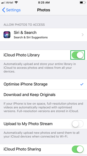 disable iCloud photos