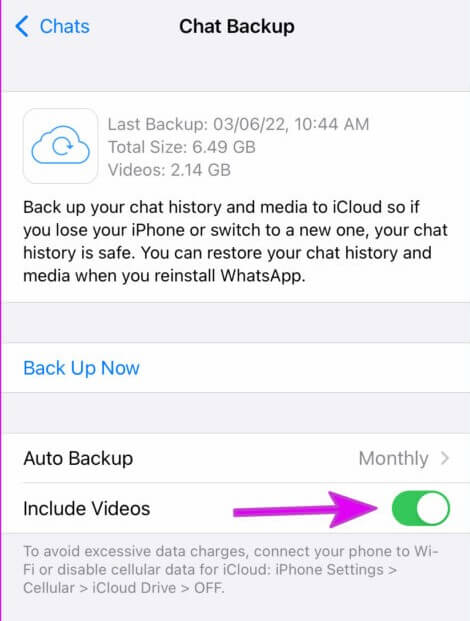exclude videos from WhatsApp iCloud backup