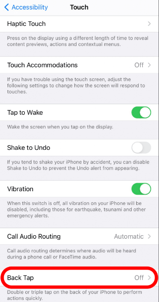 turn off iPhone back tap