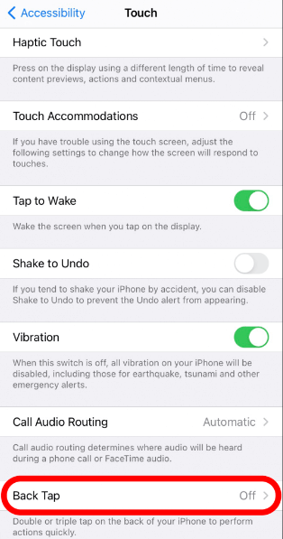 turn off iphone back tap