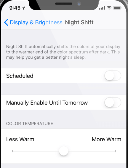disable iPhone night shift