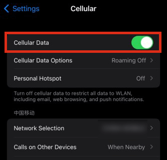 turn off and on cellular in iPhone