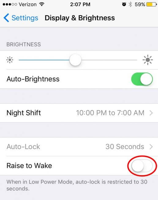 turn on iPhone raise to wake