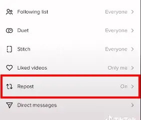 turn off repost on tiktok