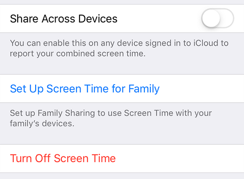 turn off screen time