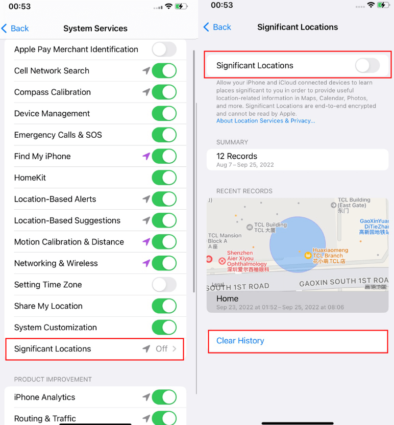 turn off significant locations