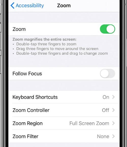turn off iPhone zoom filter