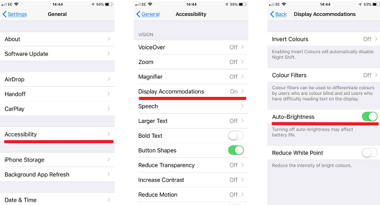 turn iPhone auto brightness on and off
