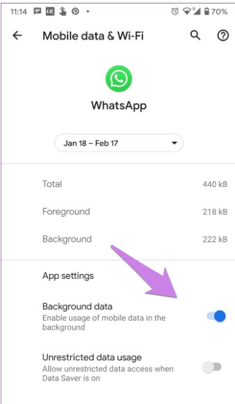 turn on background data on android device