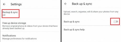 enable backup and sync on Google Photos