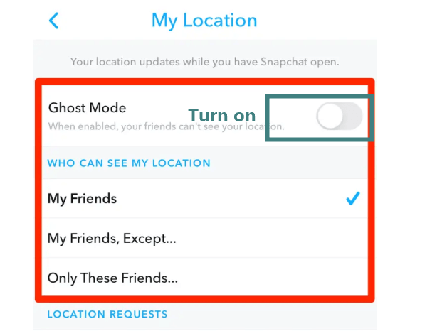 Turn on Ghost Mode on Snap Map/Snapchat