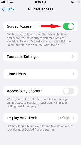 turn on guided access