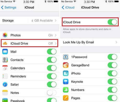 turn on iCloud drive