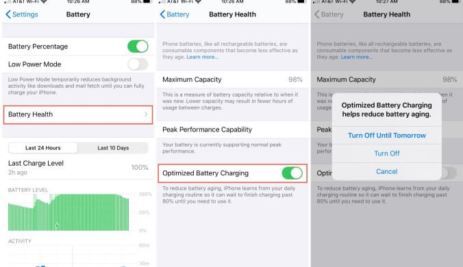 turn on optimized battery charging