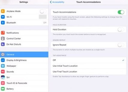 turn on touch accommodations on iPad