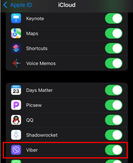 turn on Viber in iCloud