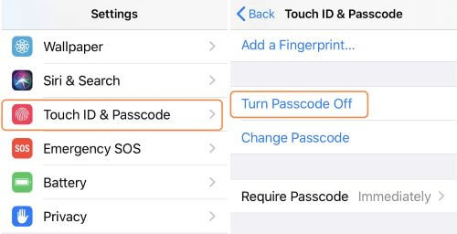 turn passcode off on iPhone