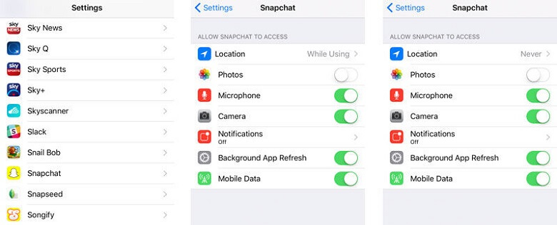 Detener Snapchat Acceder a su ubicación