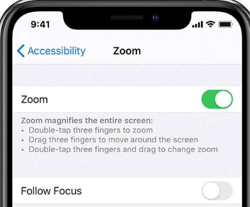 turn off zoom in iPhone settings