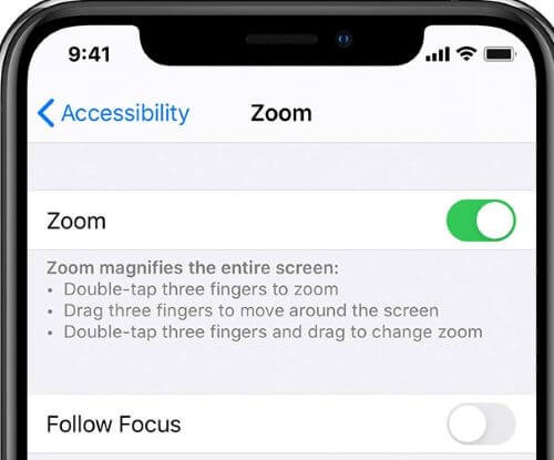 turn zoom off on iPhone