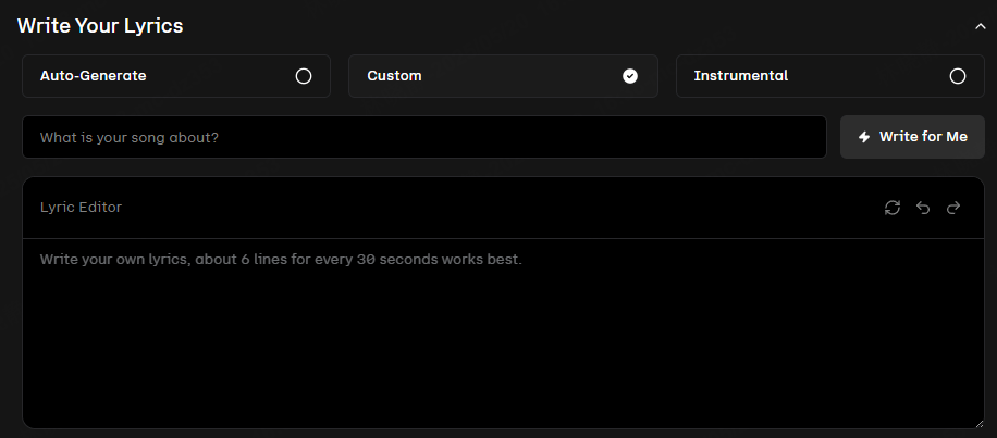 udio lyrics control