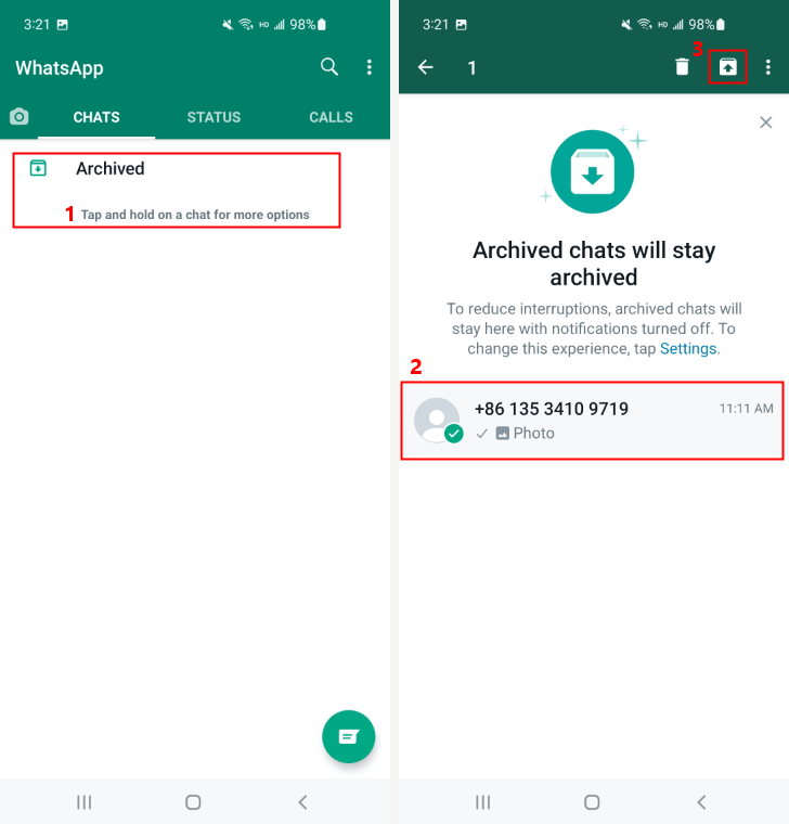 archive messages on android devices