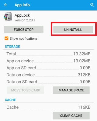 uninstall app lock