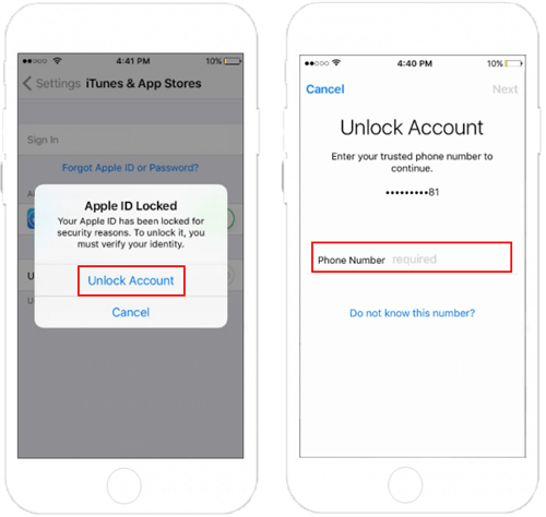 unlock apple id with a trusted phone number