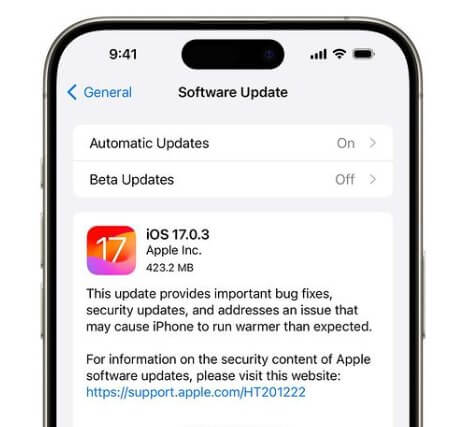 update ios 17.0.3 iphone 15 overheating
