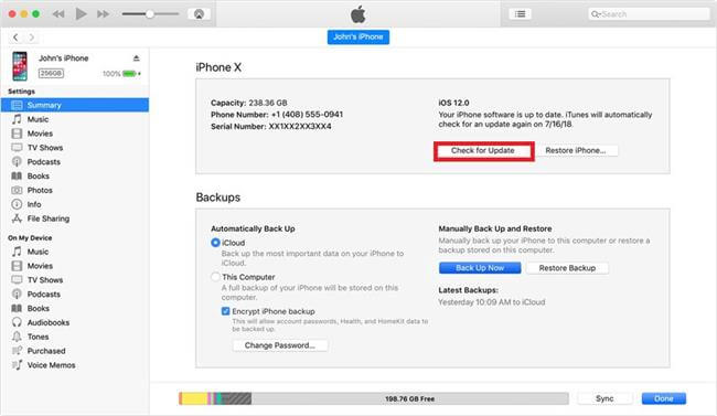 update ios to latest version via itunes