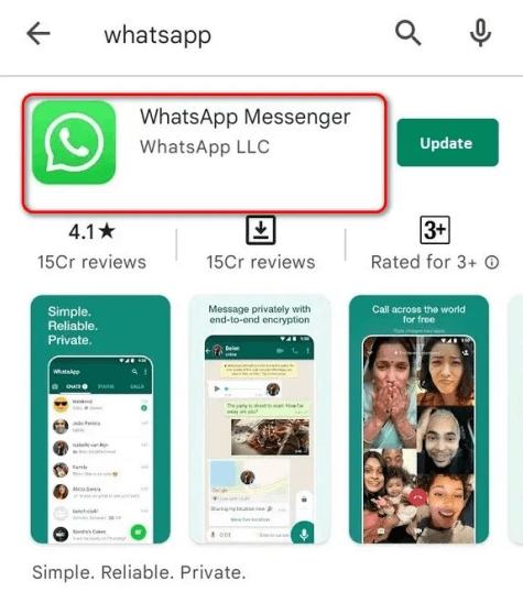 update whatsapp in google play