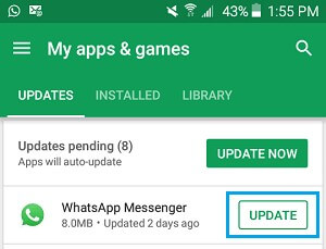 update whatsapp on Android