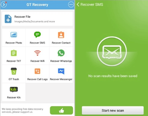 retrieve deleted text messages on Android with GT recovery app
