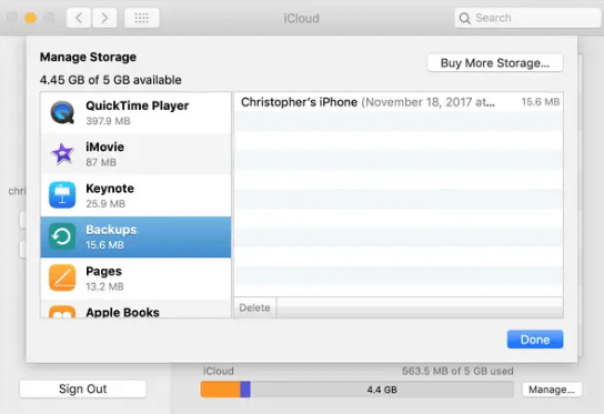 ver la lista de copias de seguridad de iCloud en Mac