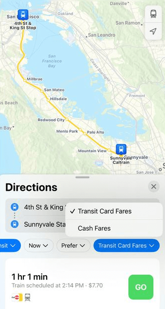 View Transit Fares iOS 16 Maps