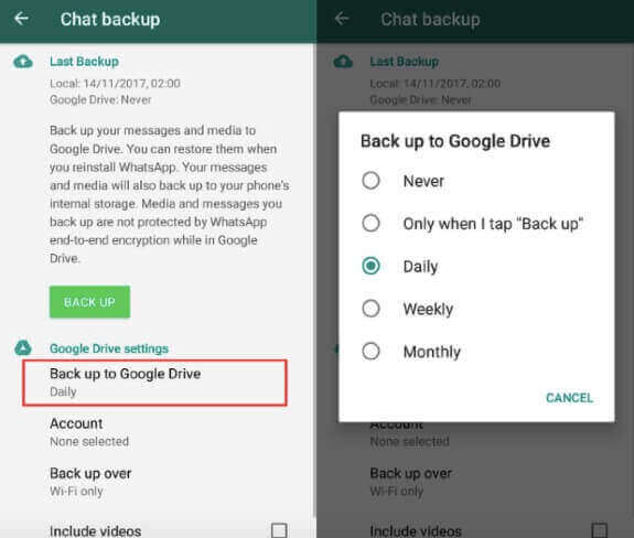 back up WhatsApp to Google Drive