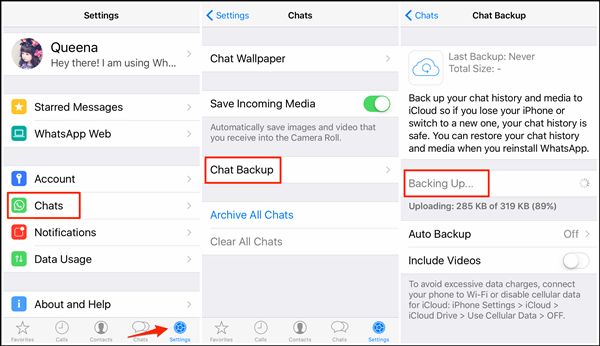 back up only WhatsApp data to iCloud