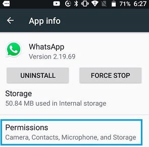 WhatsApp contact permissions on Android