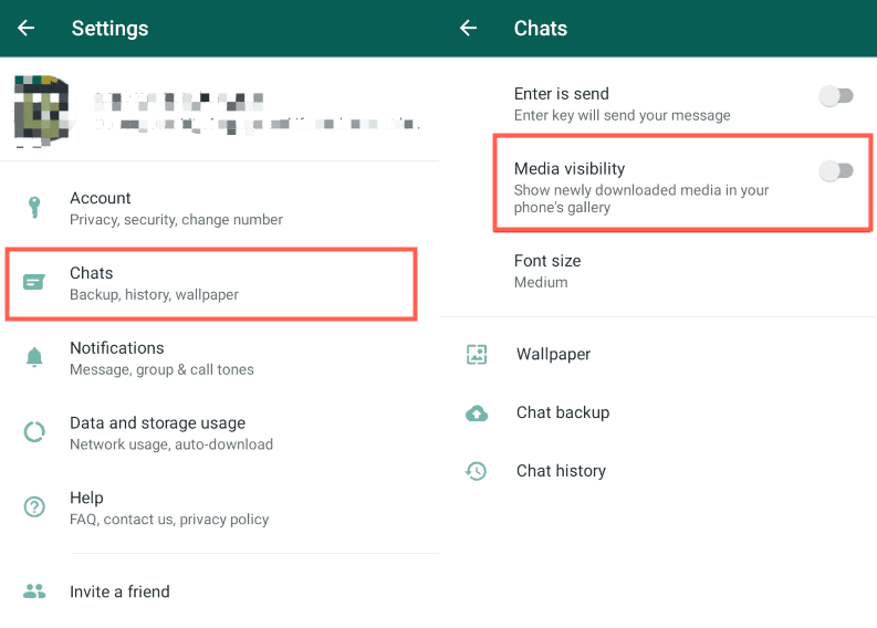 whatsapp media visibility settings