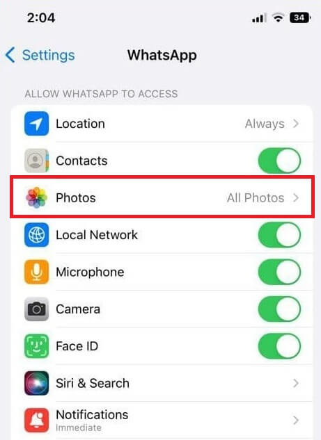 whatsapp photo permission