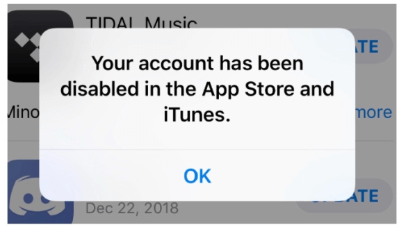 your account has been disabled in the app store and itunes