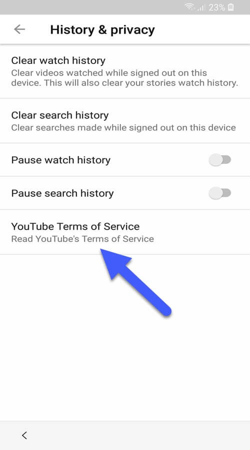youtube terms of service samsung