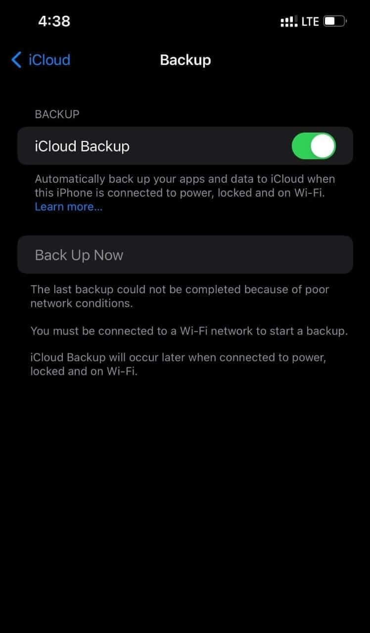 icloud backup option enabled