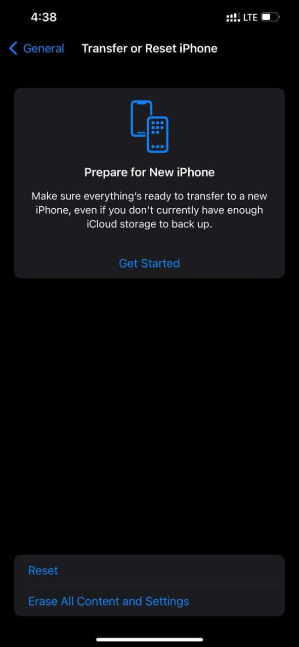 Transfer or reset iPhone page