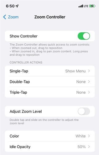 zoom controller settings