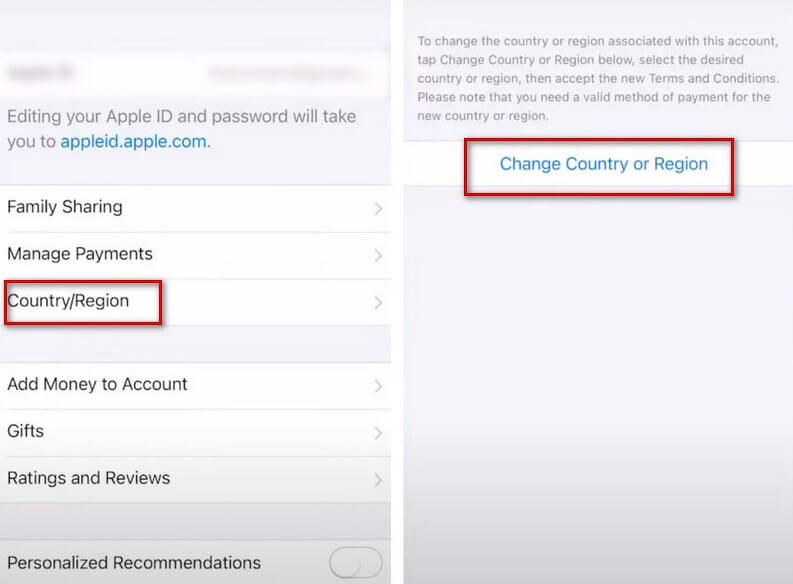 changing your Apple ID region step 1