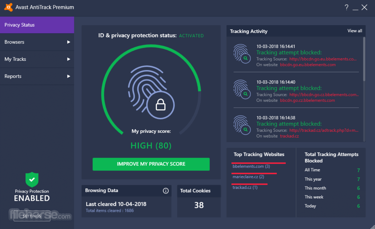 avast anti track user interface