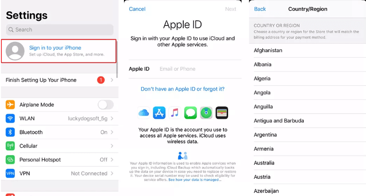 change country on iphone by creating new apple id